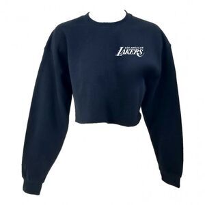 LOS ANGELES LAKERS Classic BLACK "Cropped" Crop Top Pullover Crewneck Sweatshirt